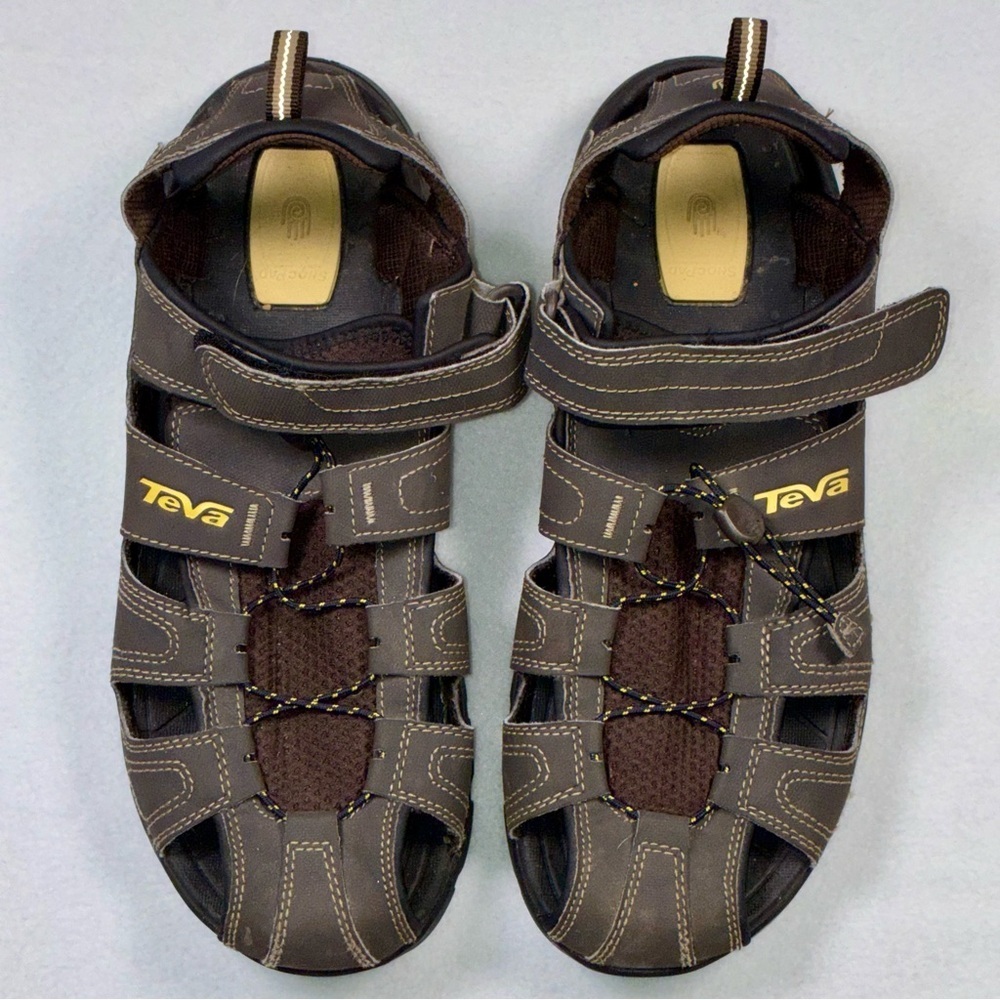 Teva Forebay Men's Sz 11 Brown Leather Hook & Loop Sport Hiking Sandal